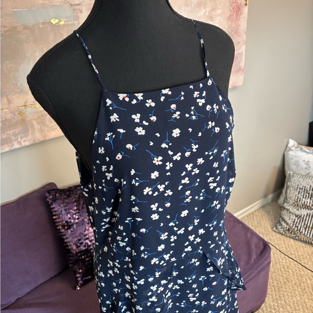 Banana Republic Navy‎ Dress Floral Spaghetti Strap with Ruffle Skirt Size M - Picture 6 of 11